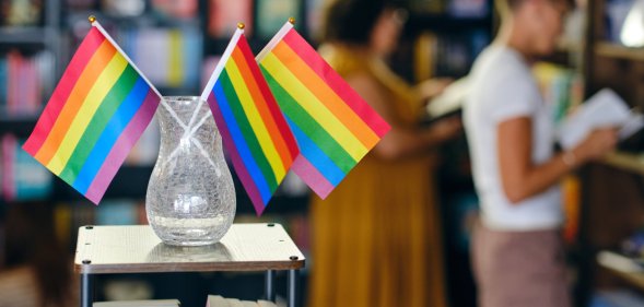 Pride flags in a library