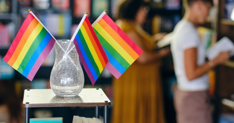Pride flags in a library