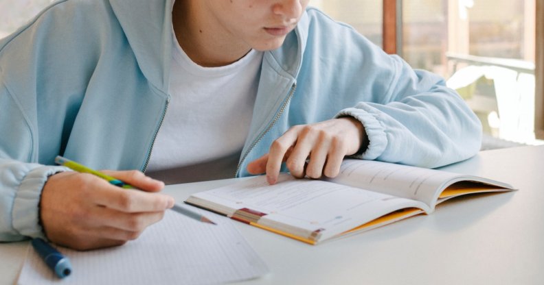 a teen using a revision guide