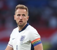 Harry Kane of England during the international friendly match wearing rainbow armband