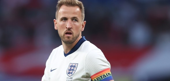 Harry Kane of England during the international friendly match wearing rainbow armband