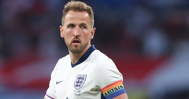 Harry Kane of England during the international friendly match wearing rainbow armband