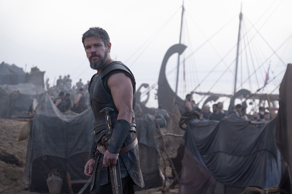 The Odyssey still: matt damon walking away from a ship