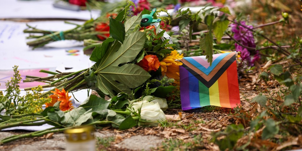 A makeshift memorial near the scene of the Berlin pride attack