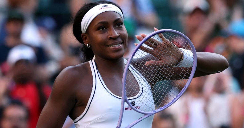 LONDON, ENGLAND - JULY 03: Coco Gauff of United States acknowledges the crowd following victory over Claire Liu of United States during their Ladies' Singles third round match on day five of The Championships Wimbledon 2026 at All England Lawn Tennis and Croquet Club on July 03, 2026 in London, England. (Photo by Cameron Spencer/Getty Images)