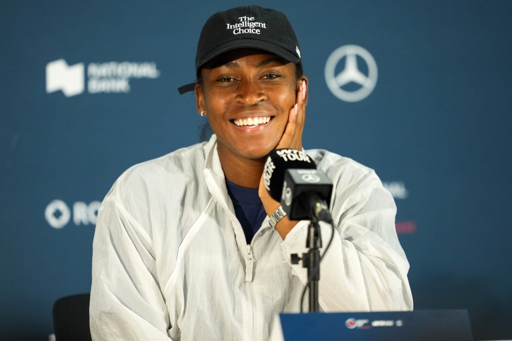 TORONTO, CANADA - AUGUST 2 : Coco Gauff of the United States attends a press conference during the WTA 1000 National Bank Open in Toronto, Ontario, Canada on August 2, 2026. (Photo by Mert Alper Dervis/Anadolu via Getty Images)