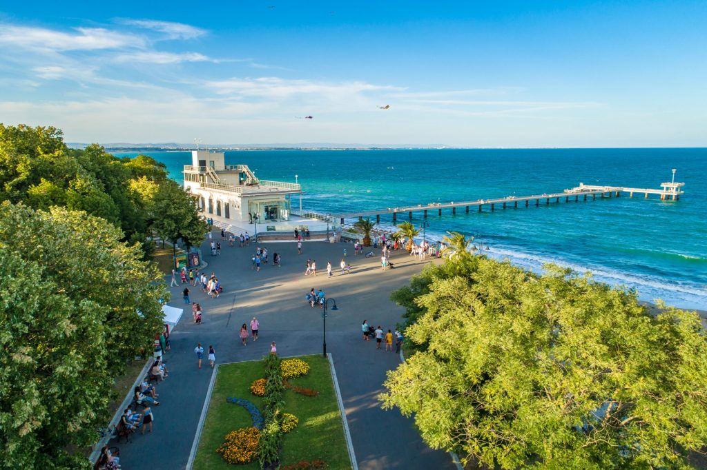Aerial drone view over the sea garden in Burgas, Bulgaria