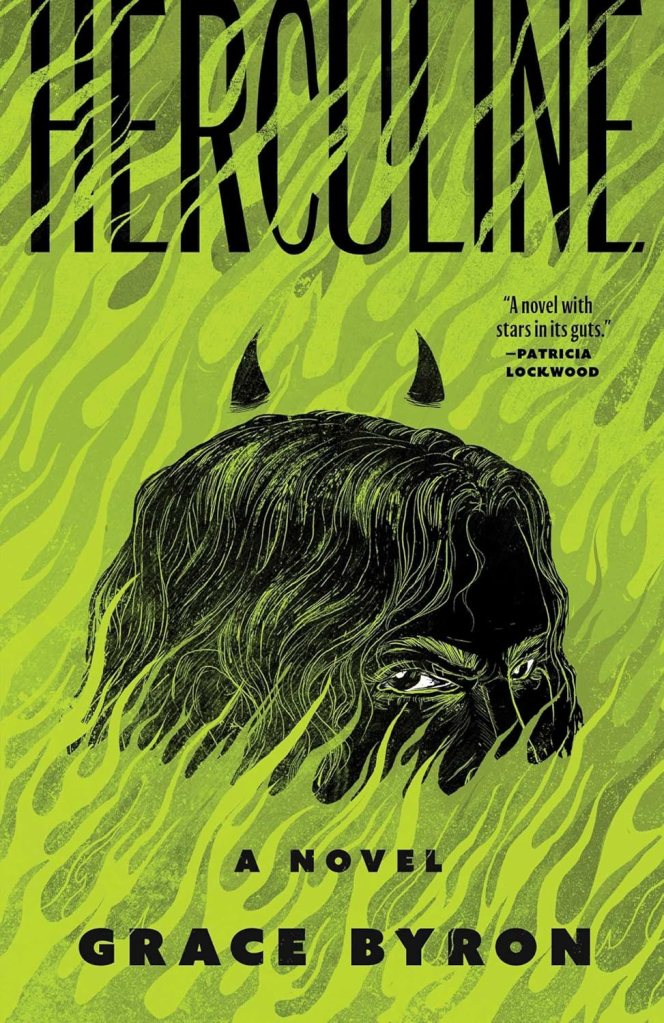 Herculine, by Grace Byron cover, a woman with horns emerging from green flames