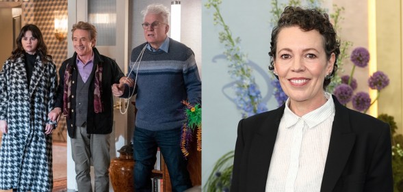 Mabel (Selena Gomez), Oliver (Martin Short) and Charles (Steve Martin) and Olivia Colman headshot