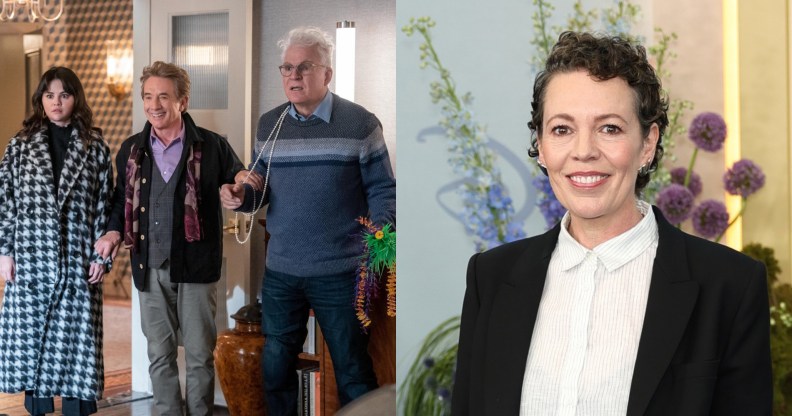 Mabel (Selena Gomez), Oliver (Martin Short) and Charles (Steve Martin) and Olivia Colman headshot