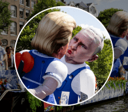 Float balloons in the shape of Trump and Putin kissing each other at Amsterdam WorldPride