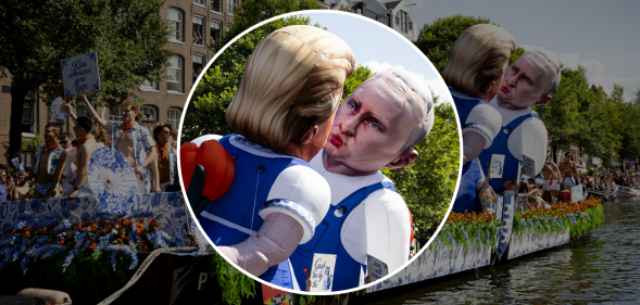 Float balloons in the shape of Trump and Putin kissing each other at Amsterdam WorldPride