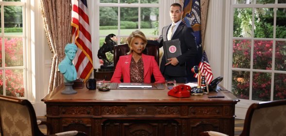 RuPaul plays President Judy Gagwell in Stop! That! Train!