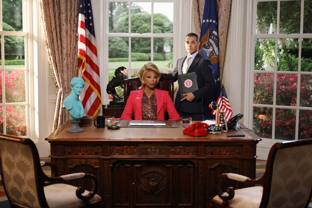 RuPaul plays President Judy Gagwell in Stop! That! Train!