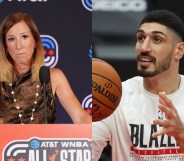 WNBA Commissioner Cathy Engelbert and former NBA player Enes Kanter Freedom.
