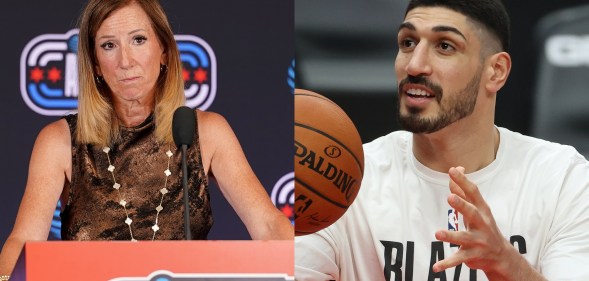 WNBA Commissioner Cathy Engelbert and former NBA player Enes Kanter Freedom.
