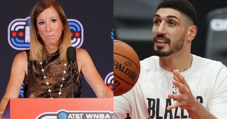 WNBA Commissioner Cathy Engelbert and former NBA player Enes Kanter Freedom.