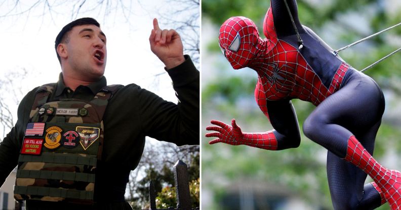a man dressed as spider-man punched jake lang