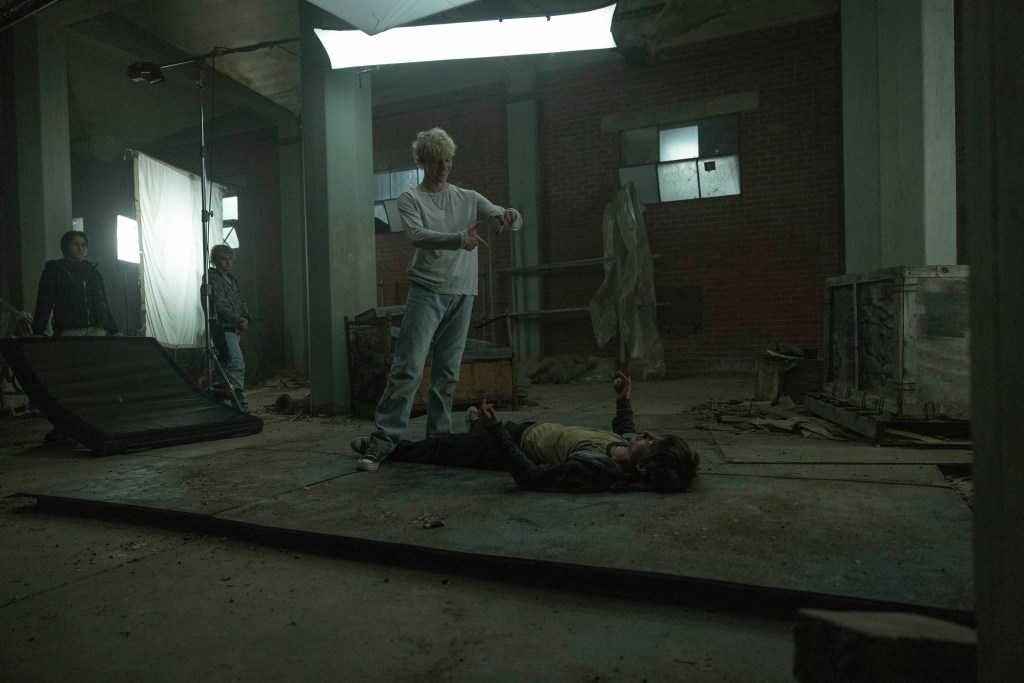Stacy Claisen and Joe Bird on the set of Leviticus.