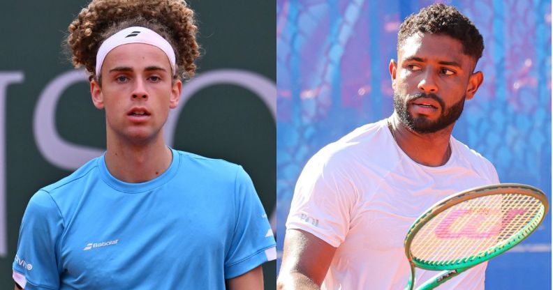 Sunday's match between Mika Brunold (L) and Joao Luca Reis da Silva (R) was the first pro tennis match between two out gay male players. (Getty)