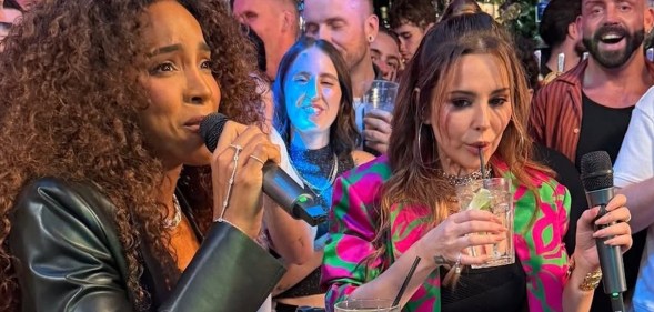 The Voice UK's Kelly Rowland and Cheryl at Via gay club in Manchester's Canal Street