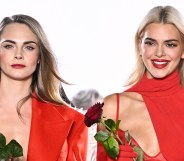 PARIS, FRANCE - SEPTEMBER 23: (EDITORIAL USE ONLY - For Non-Editorial use please seek approval from Fashion House) Cara Delevingne and Kendall Jenner walk the runway during "Le Défilé L'Oréal Paris – Walk Your Worth" Womenswear Spring-Summer 2025 show as part of Paris Fashion Week on September 23, 2024 in Paris, France. (Photo by Stephane Cardinale - Corbis/Corbis via Getty Images)