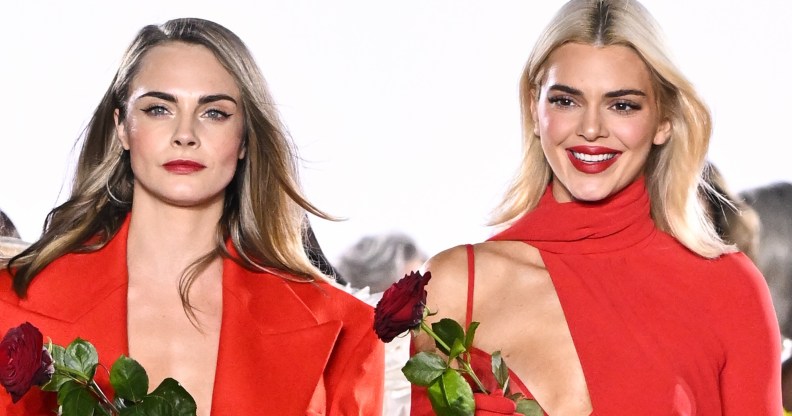 PARIS, FRANCE - SEPTEMBER 23: (EDITORIAL USE ONLY - For Non-Editorial use please seek approval from Fashion House) Cara Delevingne and Kendall Jenner walk the runway during "Le Défilé L'Oréal Paris – Walk Your Worth" Womenswear Spring-Summer 2025 show as part of Paris Fashion Week on September 23, 2024 in Paris, France. (Photo by Stephane Cardinale - Corbis/Corbis via Getty Images)