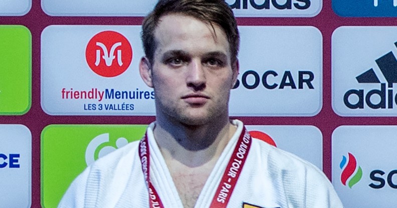BERCY, FRANCE, 5 FEBRUARY: Triple German national champion, Timo Cavelius, 26, wearing his u81kg (light-middleweight) silver medal and showing his prize money cheque during day 2 of the 2023 Paris Judo Grand Slam (4-5 February) at the Accorhotels Arena in Bercy, Paris, France. (Photo by David Finch/Getty Images)