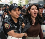 Turkish police detain dozens of LGBTQ+ rights protesters in Ankara, on September 15, 2026. (Getty)