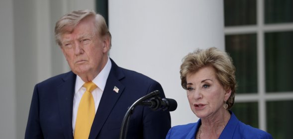 President Donald Trump and Secretary of Education Linda McMahon
