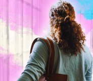 A teacher entering a classroom, with an edited trans gradient.