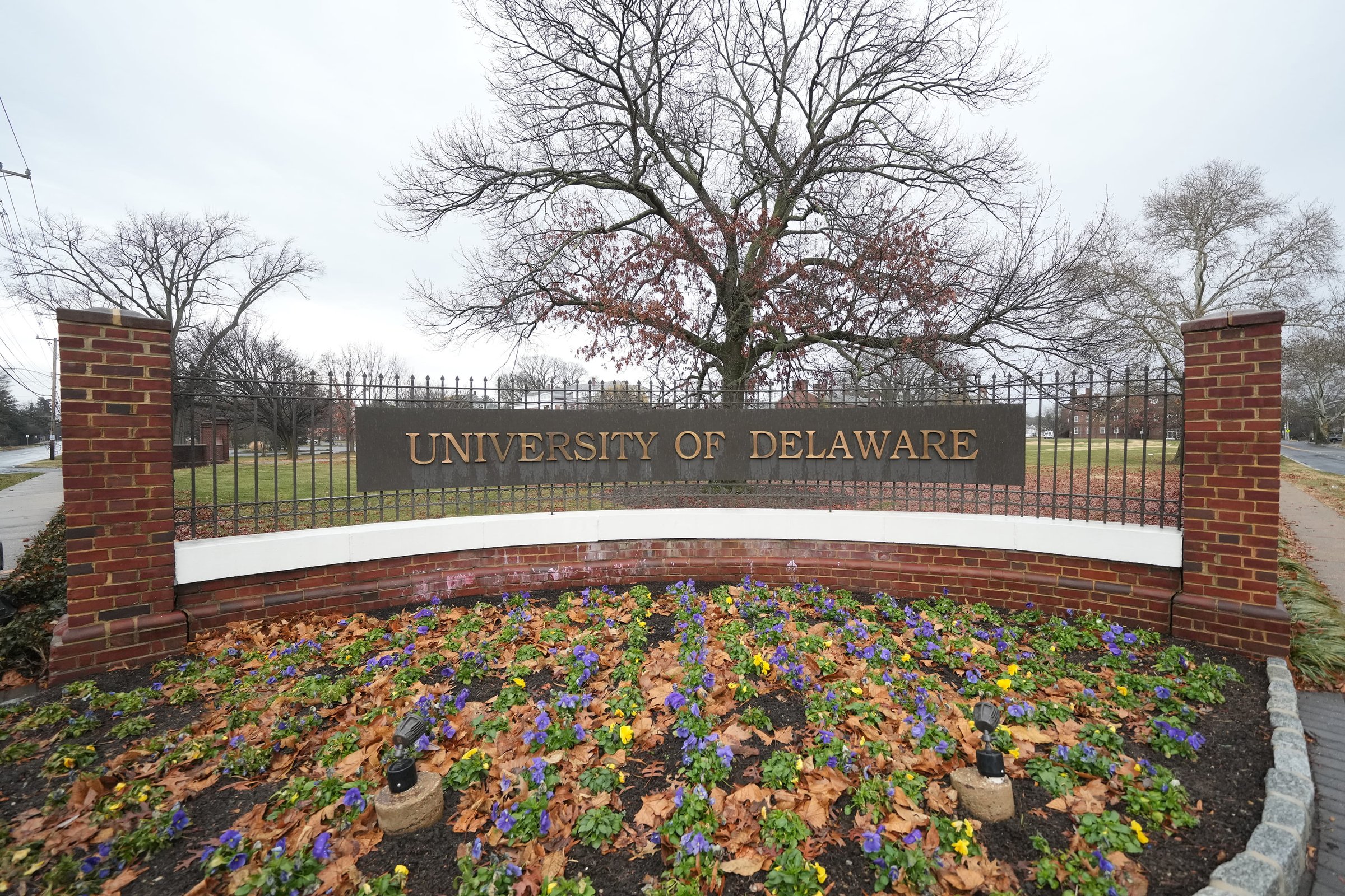 The entrance to the University of Delaware is shown before a college basketball game between the Missouri State Bears and the Delaware Fightin' Blue Hens at the Bob Carpenter Center on December 29, 2025 in Newark, Delaware.