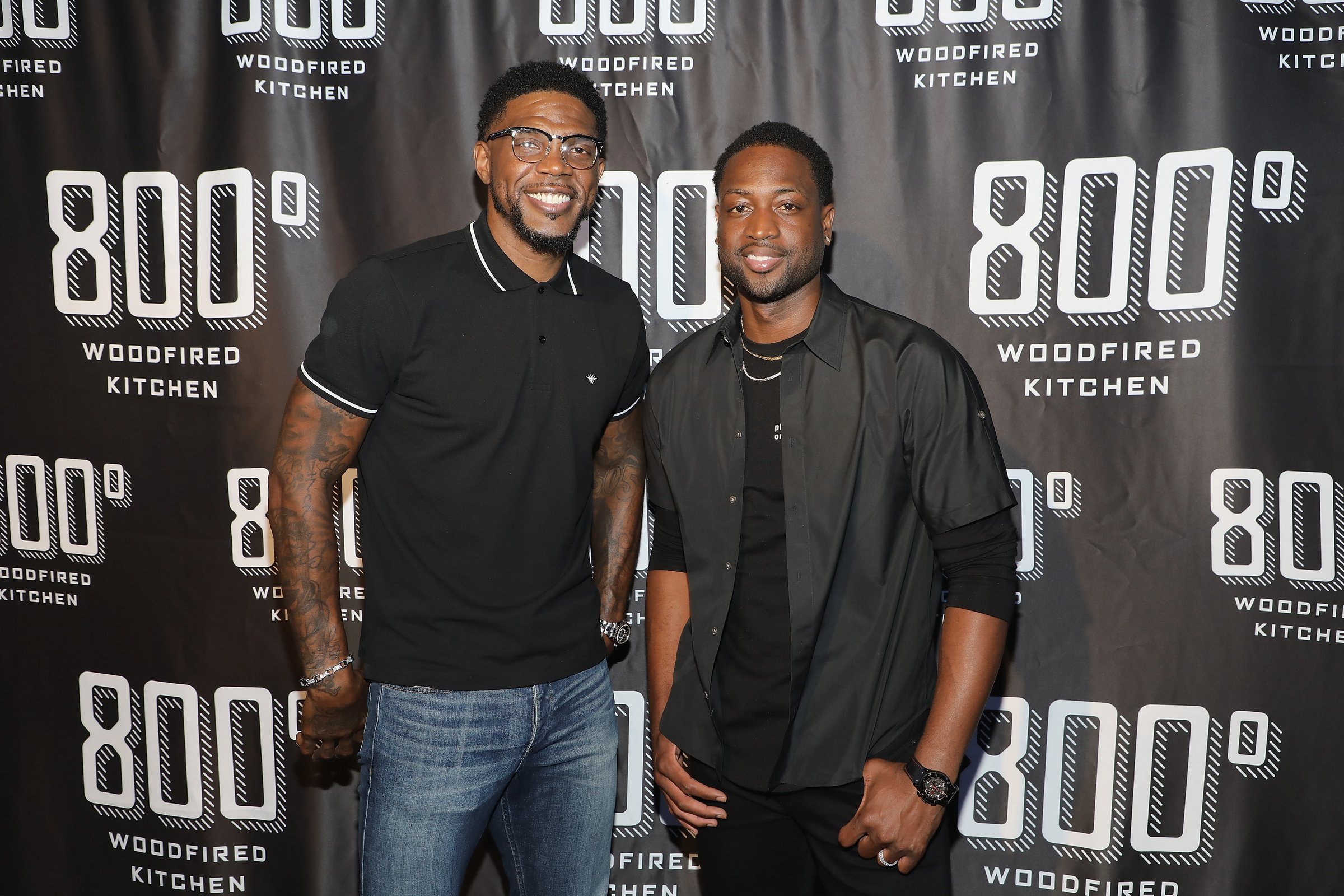 Udonis Haslem and Dwyane Wade attend a VIP Opening Party For Their New Restaurant, 800 Woodfired Kitchen