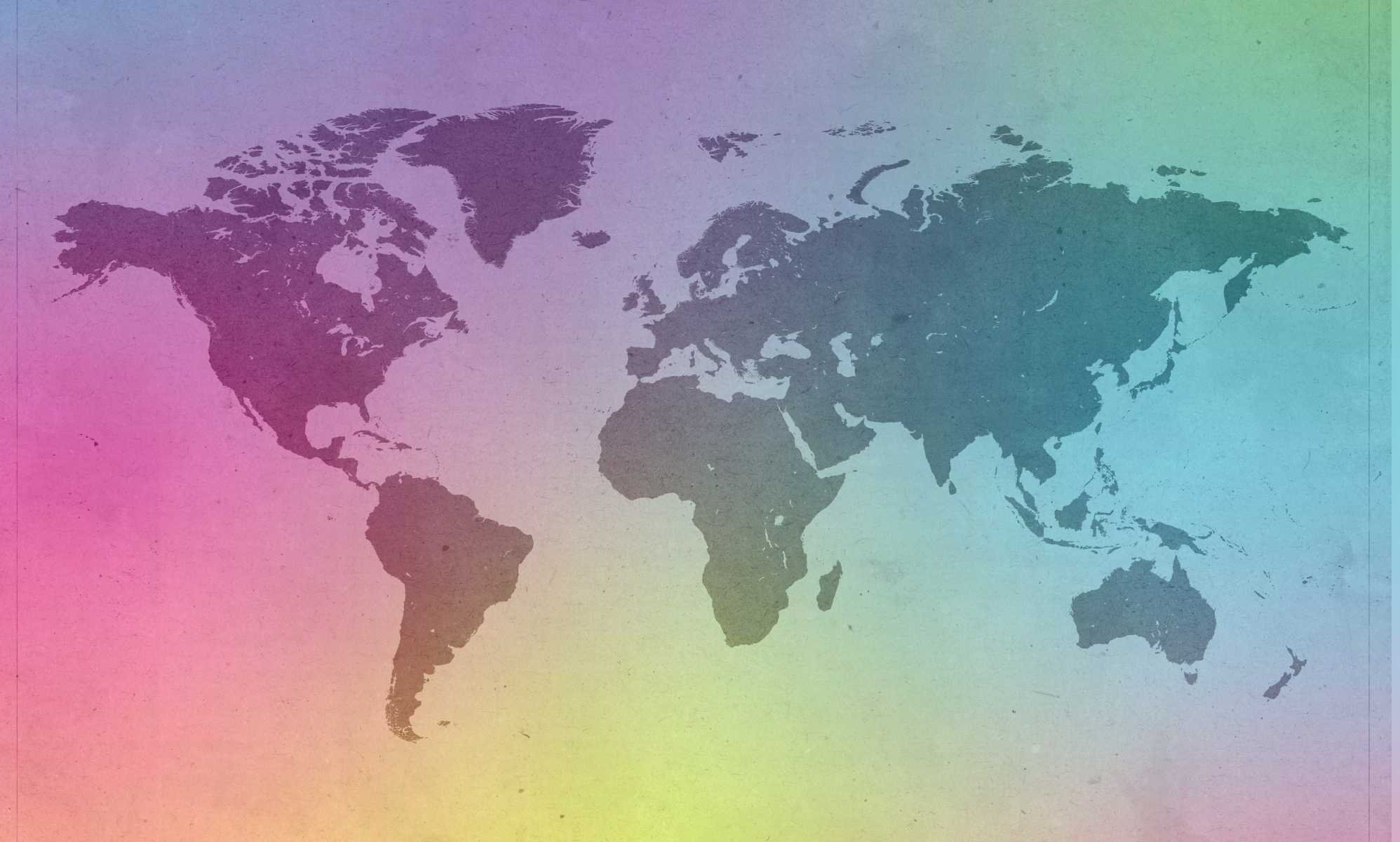 a global map in a rainbow hue