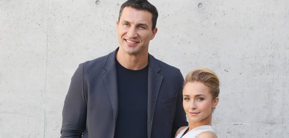 Hayden Panettiere and Wladimir Klitschko attend the Giorgio Armani show during Milan Menswear Fashion Week Spring Summer 2014