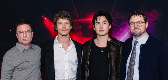 Jacob Tierney, Connor Storrie, Hudson Williams and Brendan Brady attend the premiere of "Heated Rivalry" at TIFF Lightbox