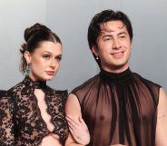 Katelyn Larson and Hudson Williams at the 2026 Vanity Fair Oscar Party held at the Los Angeles County Museum of Art on March 15, 2026 in Los Angeles, California. (Photo by Christopher Polk/Variety via