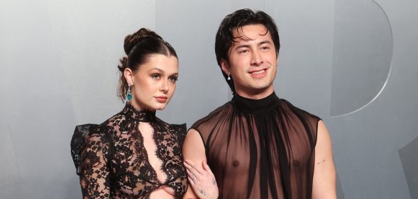 Katelyn Larson and Hudson Williams at the 2026 Vanity Fair Oscar Party held at the Los Angeles County Museum of Art on March 15, 2026 in Los Angeles, California. (Photo by Christopher Polk/Variety via