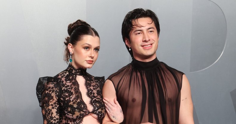 Katelyn Larson and Hudson Williams at the 2026 Vanity Fair Oscar Party held at the Los Angeles County Museum of Art on March 15, 2026 in Los Angeles, California. (Photo by Christopher Polk/Variety via