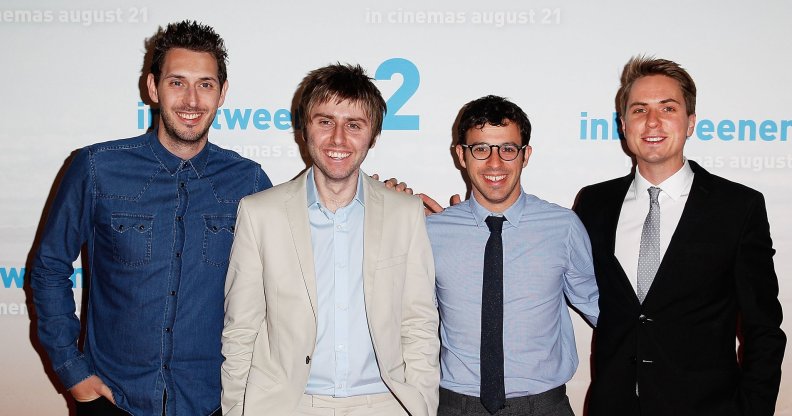 SYDNEY, AUSTRALIA - AUGUST 13: (L-R) Blake Harrison, James Buckley, Simon Bird and Joe Thomas arrive at the premier of The Inbetweeners 2 at Event Cinemas George Street on August 13, 2014 in Sydney,