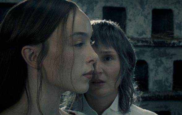 Ella Beatty as Lizzie Borden and Vicky Krieps as Bridget 'Maggie' Sullivan in Netflix's Monster