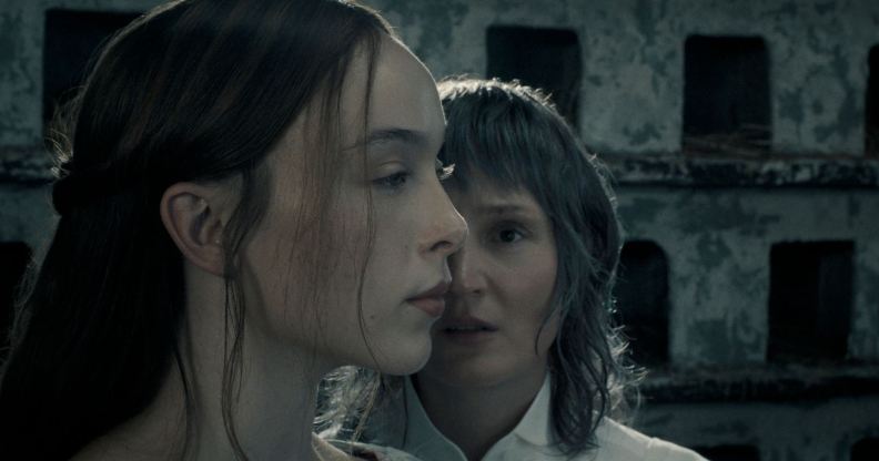 Ella Beatty as Lizzie Borden and Vicky Krieps as Bridget 'Maggie' Sullivan in Netflix's Monster