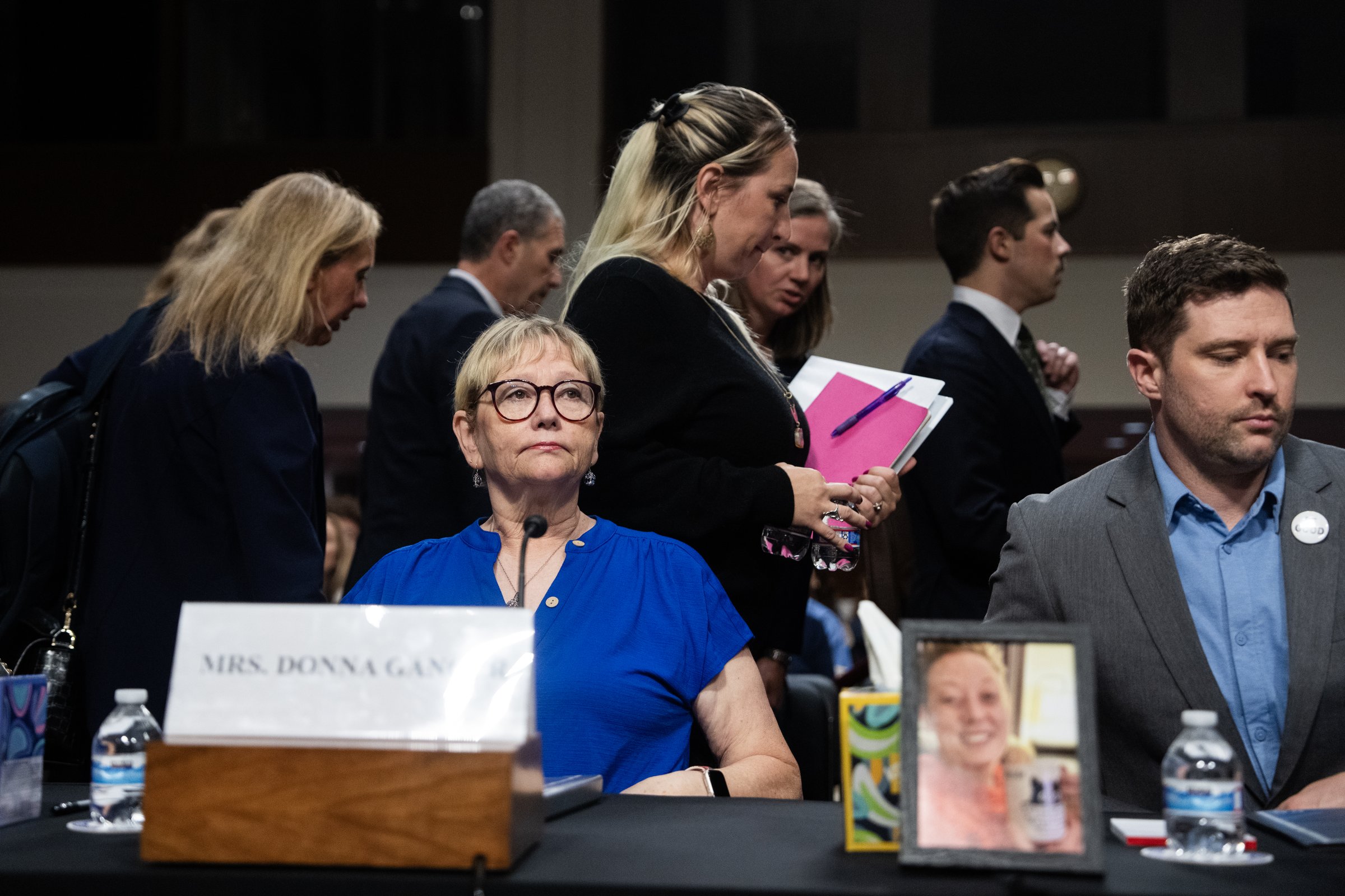 UNITED STATES - SEPTEMBER 22: Donna and Brent Ganger, the mother and brother of Renee Nicole Macklin Good, arrive for a bicameral forum