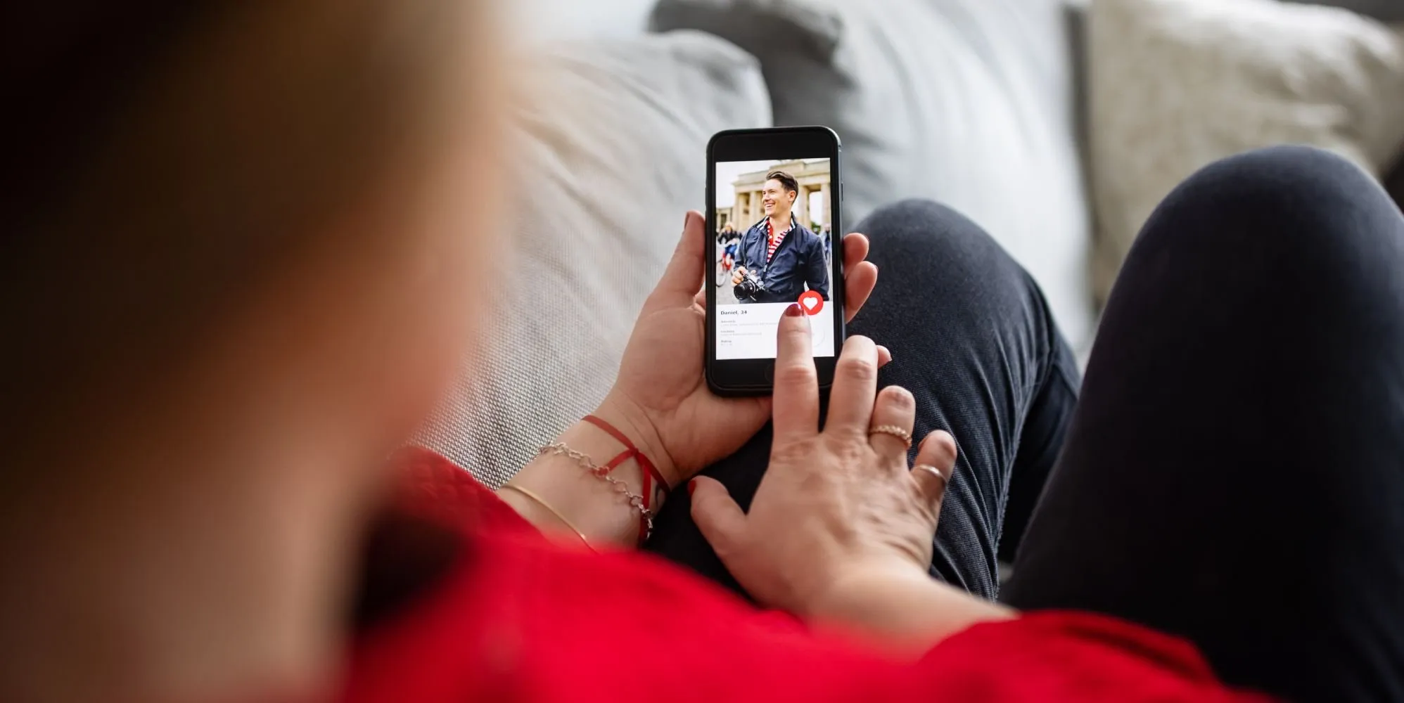 a woman using a dating app