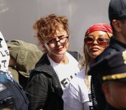 New York City Police Department (NYPD) officers detain US actress Susan Sarandon and pro-Palestinian demonstrators