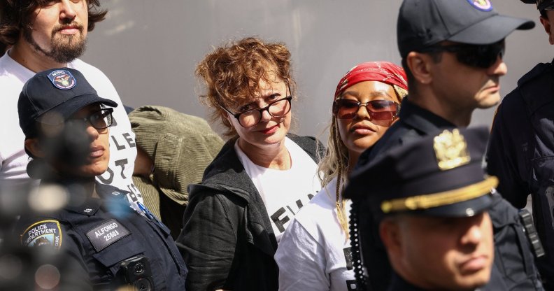 New York City Police Department (NYPD) officers detain US actress Susan Sarandon and pro-Palestinian demonstrators