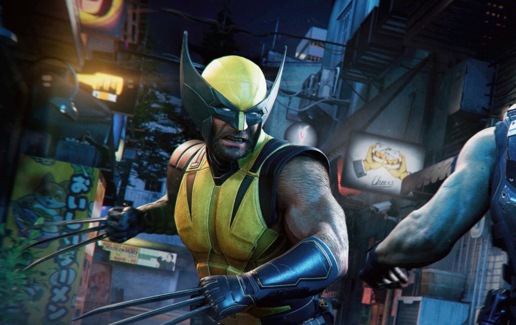 Marvel’s Wolverine game still of Wolverine mid-fight in yellow roughed up suit