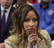 Singer Nicki Minaj listens at Republican rally.