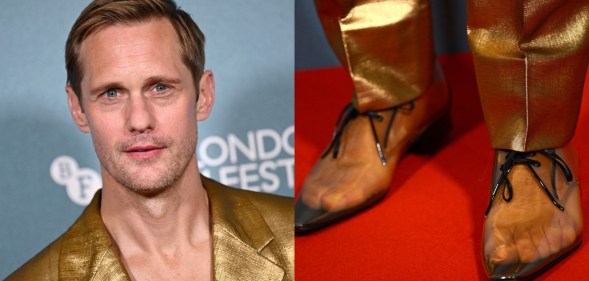 Alexander Skarsgård headshot and his see-through footwear
