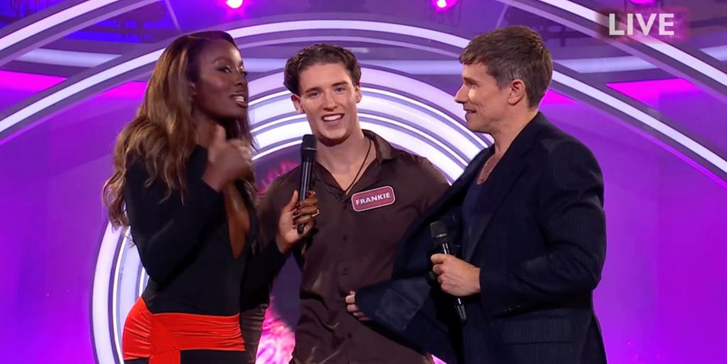Frankie with Big Brother hosts AJ Odudu and Will Best